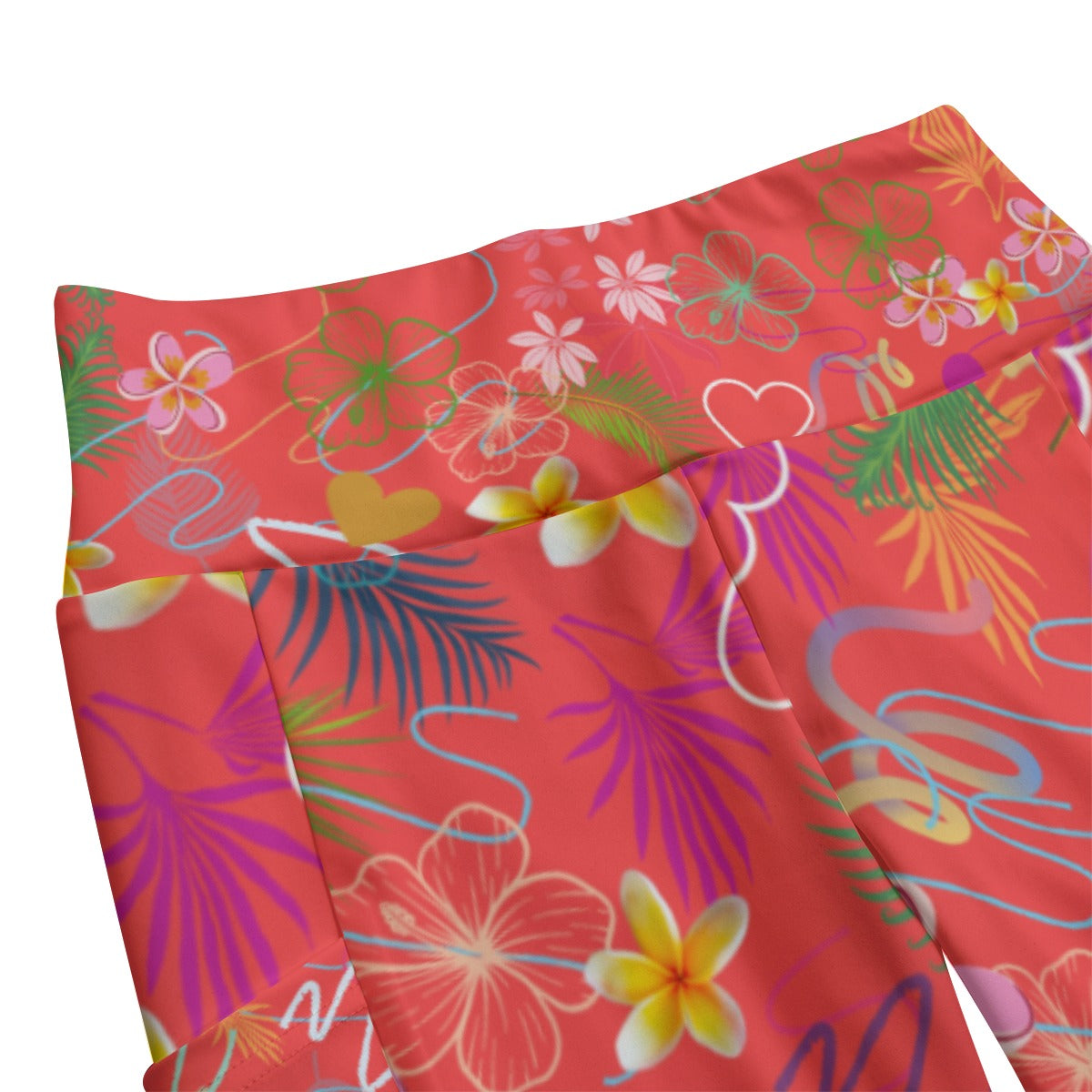 Hawaiian Red High Waist Long Leggings With Side Pockets up to 6 XL 3