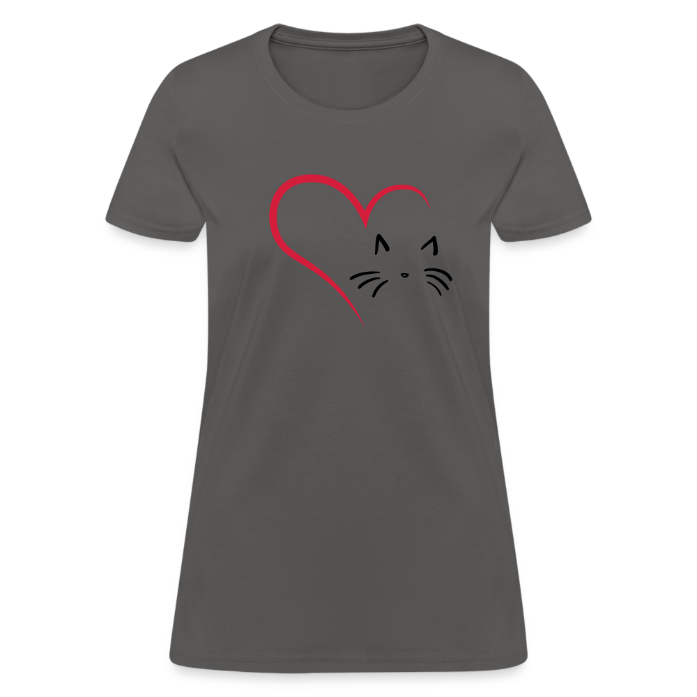 Heart Cat Cotton T-Shirt - charcoal