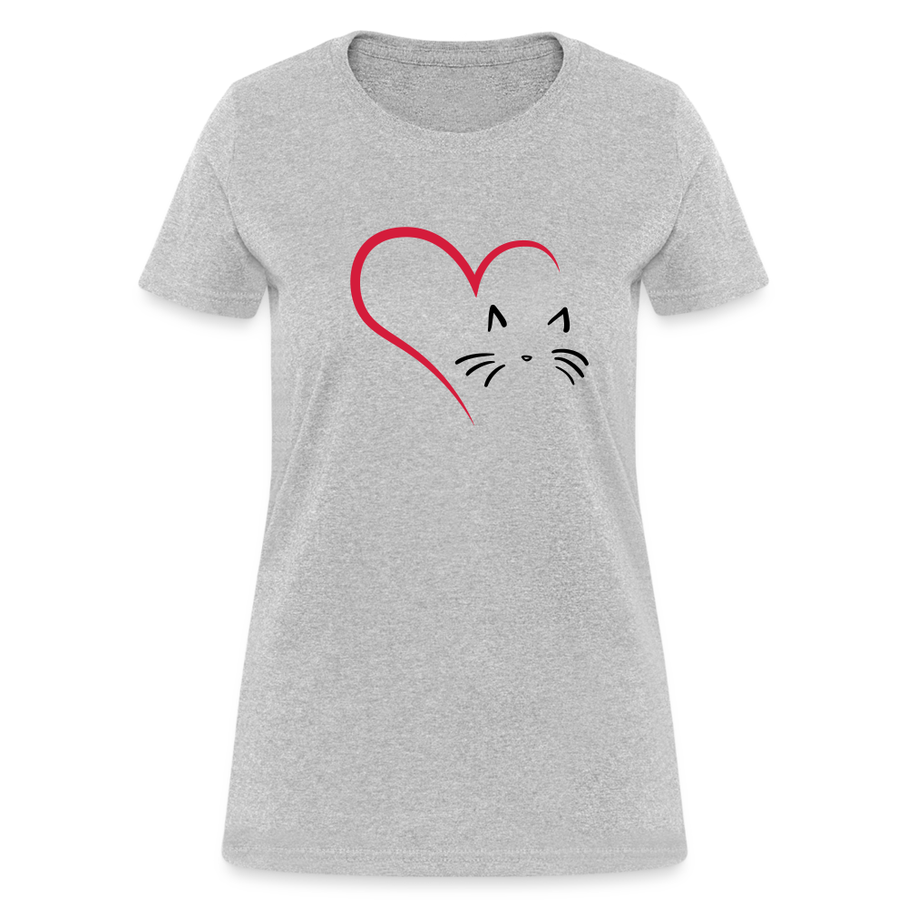 Heart Cat Cotton T-Shirt - heather gray