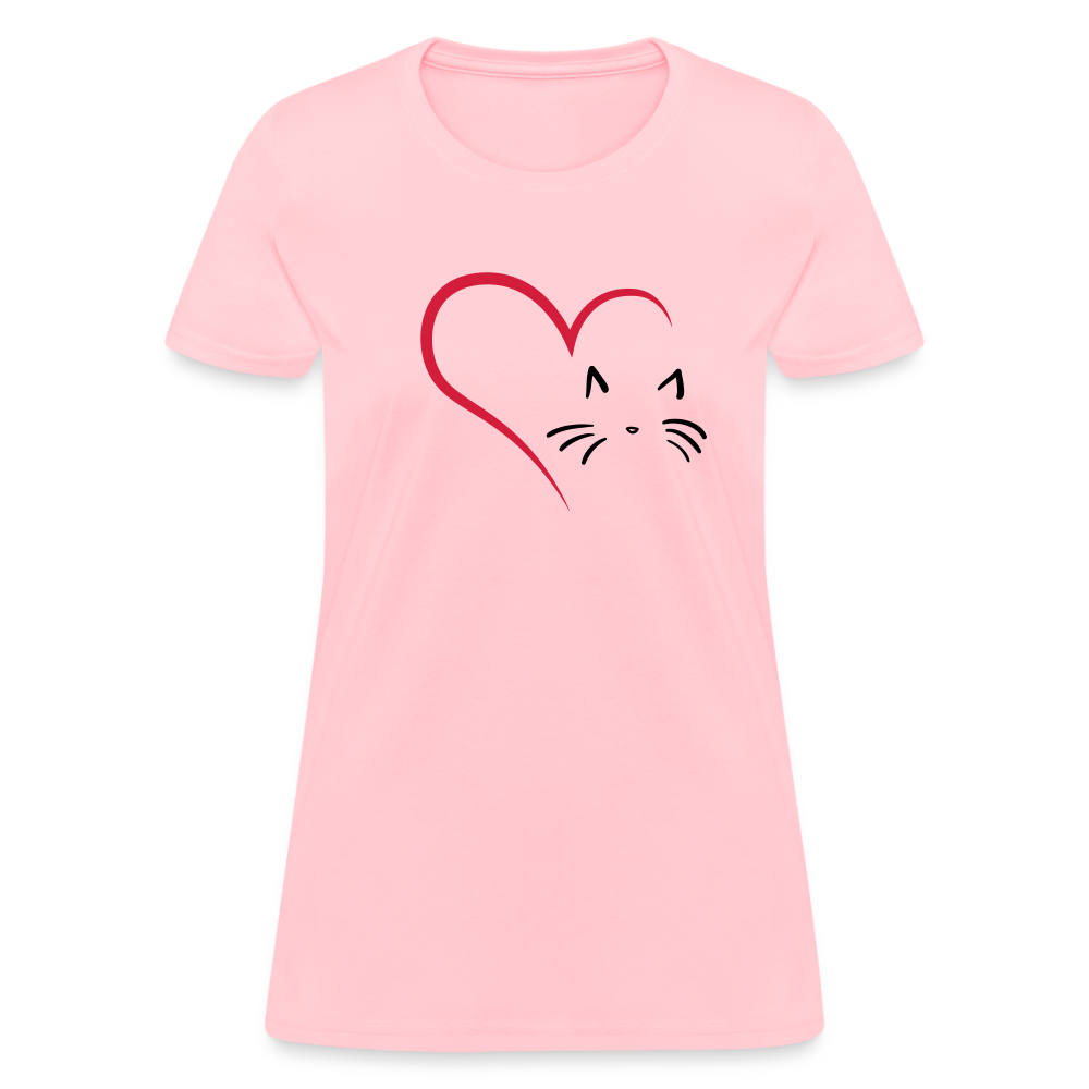 Heart Cat Cotton T-Shirt - pink