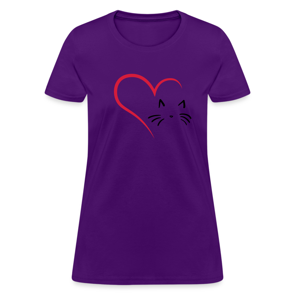 Heart Cat Cotton T-Shirt - purple