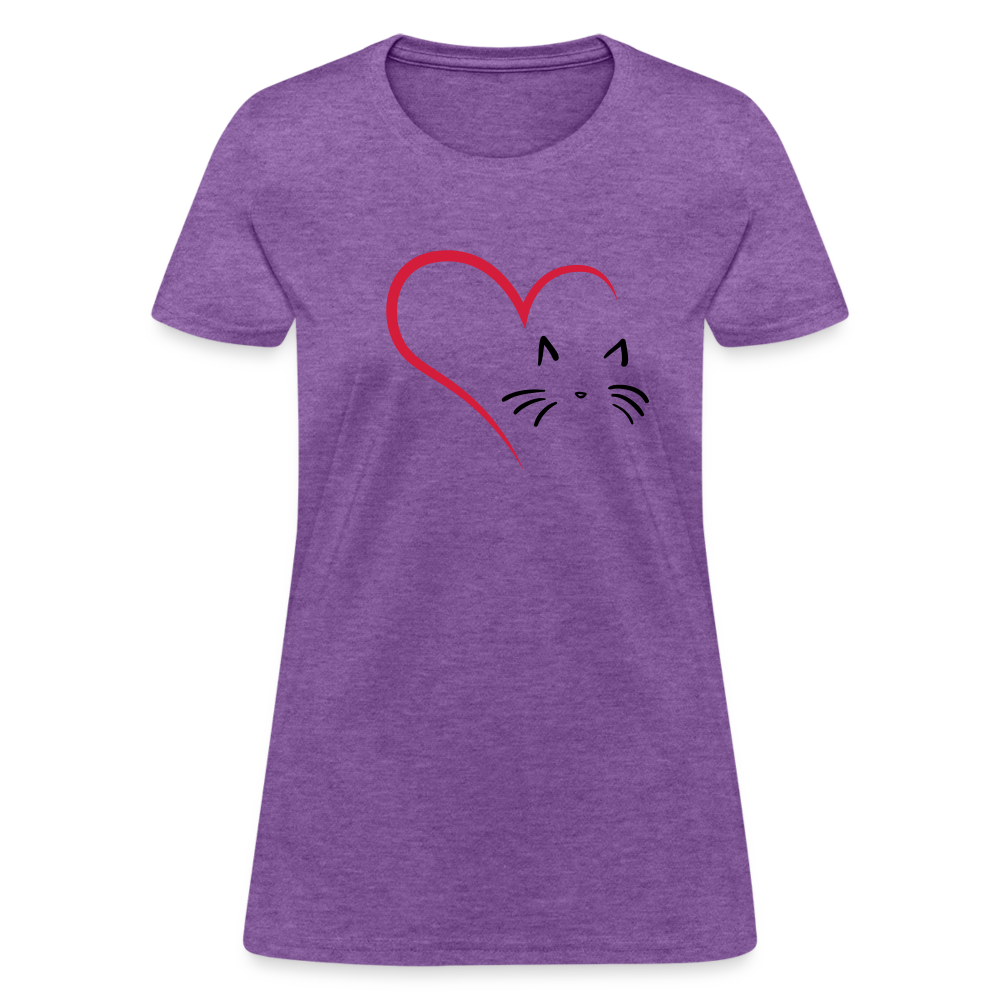 Heart Cat Cotton T-Shirt - purple heather