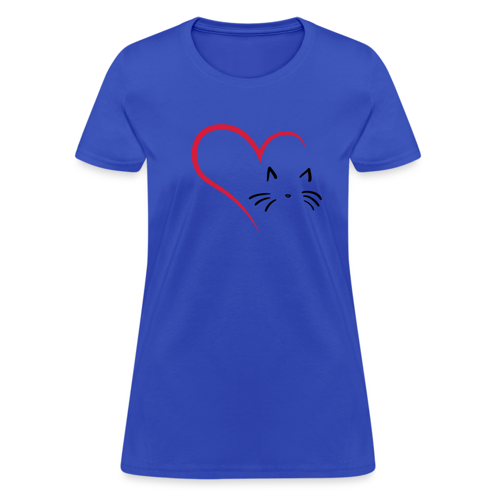 Heart Cat Cotton T-Shirt - royal blue