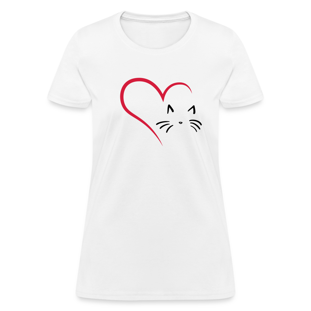 Heart Cat Cotton T-Shirt - white