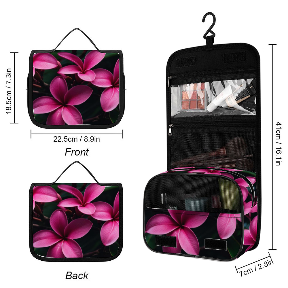 Hot Pink Frangipanis Waterproof Hanging Travel Toiletry Bag 8