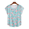 Japanese Pink Flowers Blue Curved Hem Top up to 5 XL (FWS) 1