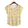Japanese Pink Flowers Yellow Curved Hem Top Large to 5 XL (FWS) 1
