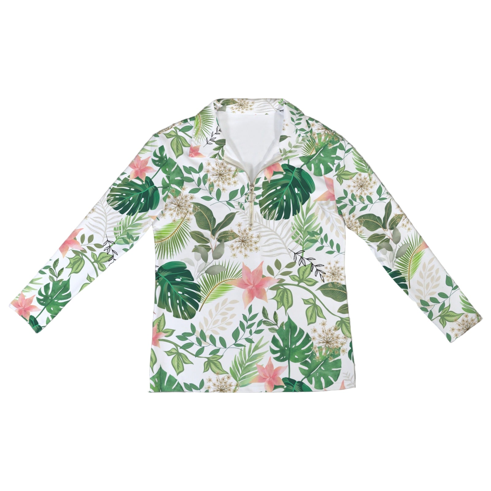 Jungle White Zip Neck Long Sleeve Top up to 5 XL 4
