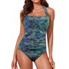 Lines Art Blue Women's Ruched Halter Neck Swimsuit up to 5 XL (FWS) 1