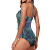 Lines Art Blue Women's Ruched Halter Neck Swimsuit up to 5 XL (FWS) 3