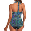 Lines Art Blue Women's Ruched Halter Neck Swimsuit up to 5 XL (FWS) 4
