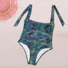 Lines Art Blue Women's Ruched Halter Neck Swimsuit up to 5 XL (FWS) 5