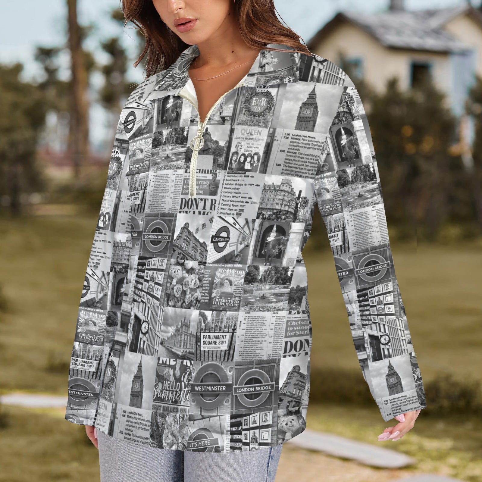 London Black and White Zip Neck Long Sleeve Top up to 5 XL 3