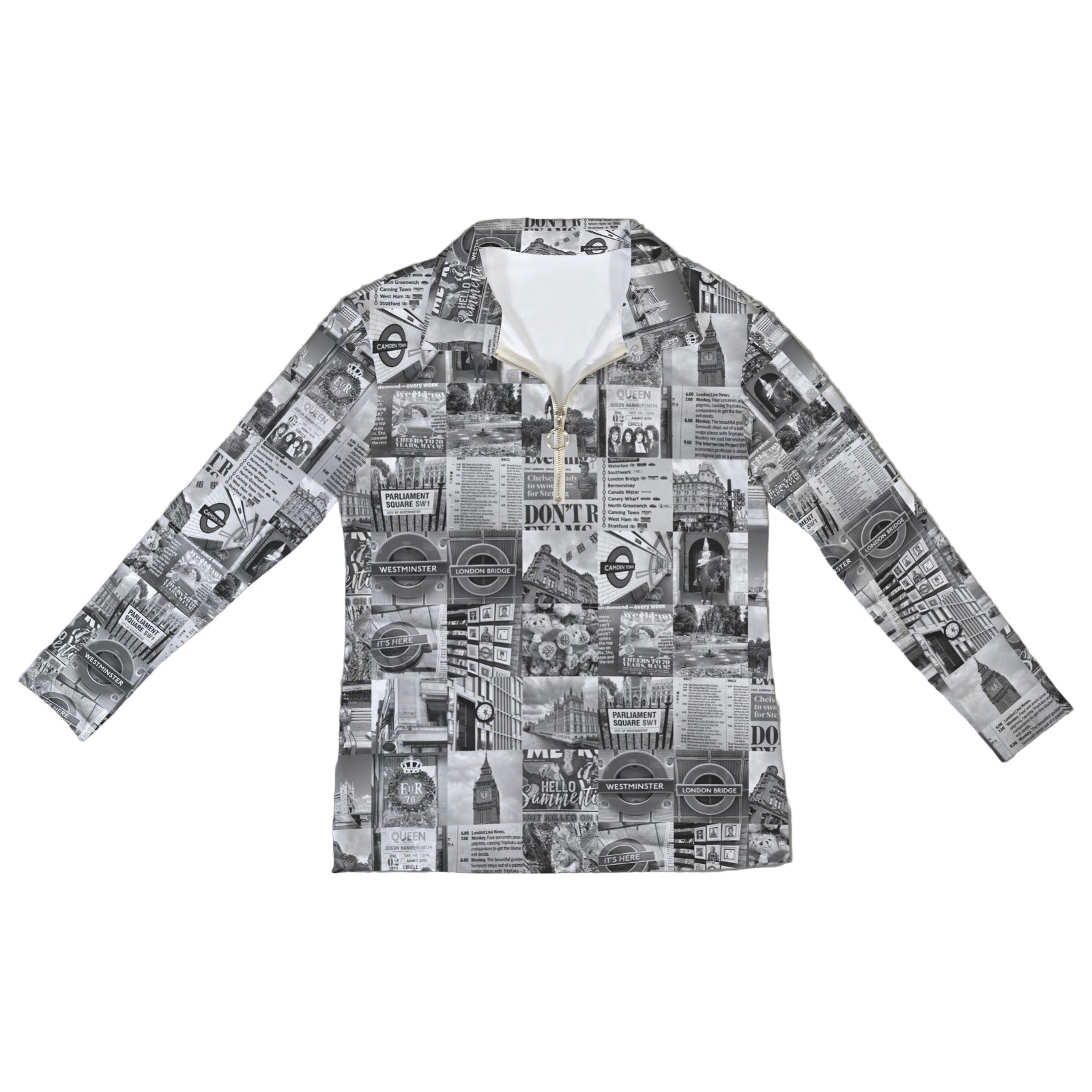 London Black and White Zip Neck Long Sleeve Top up to 5 XL white front