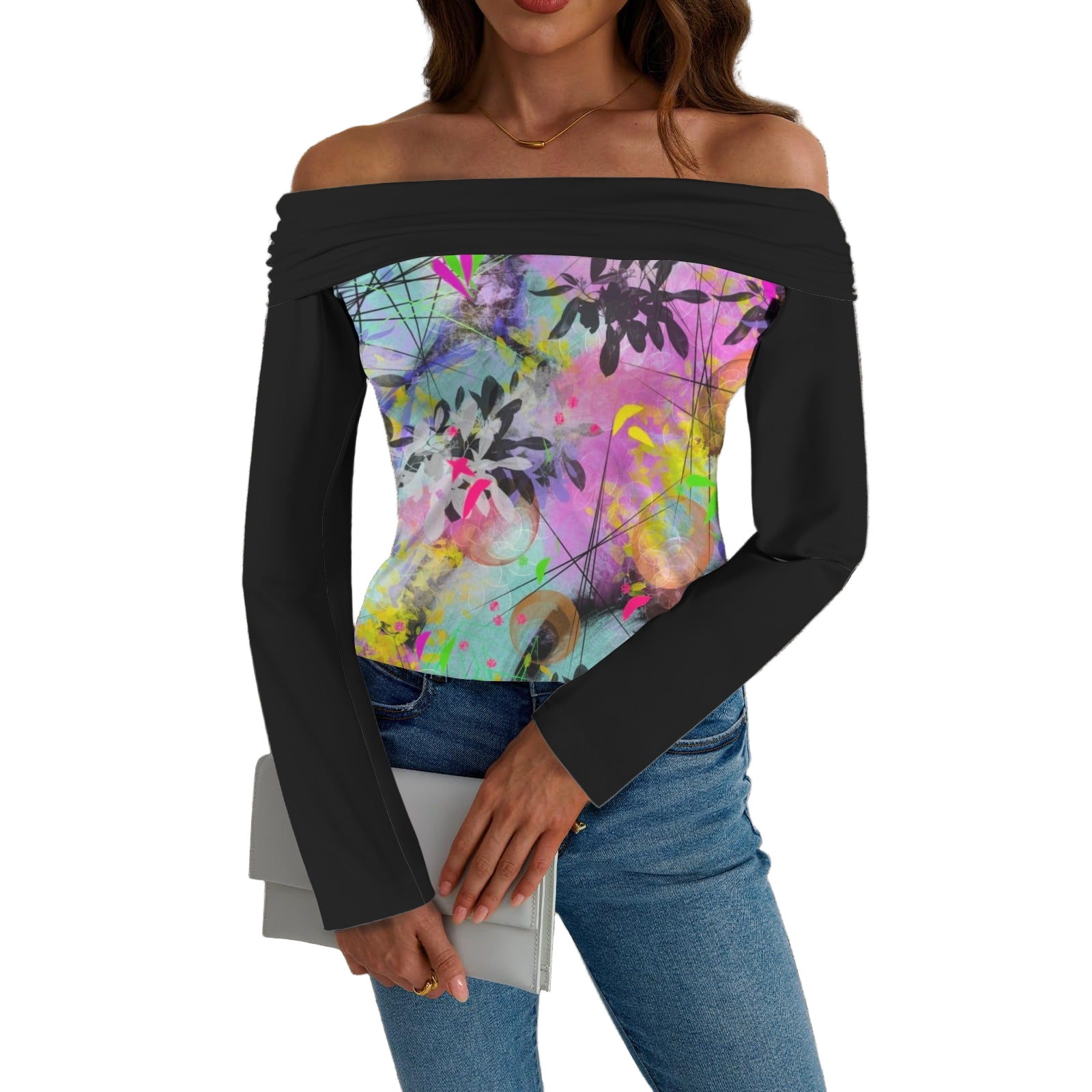 Midsummer Nights Off Shoulder Slim Fit Long Sleeve Top up to 5 XL white