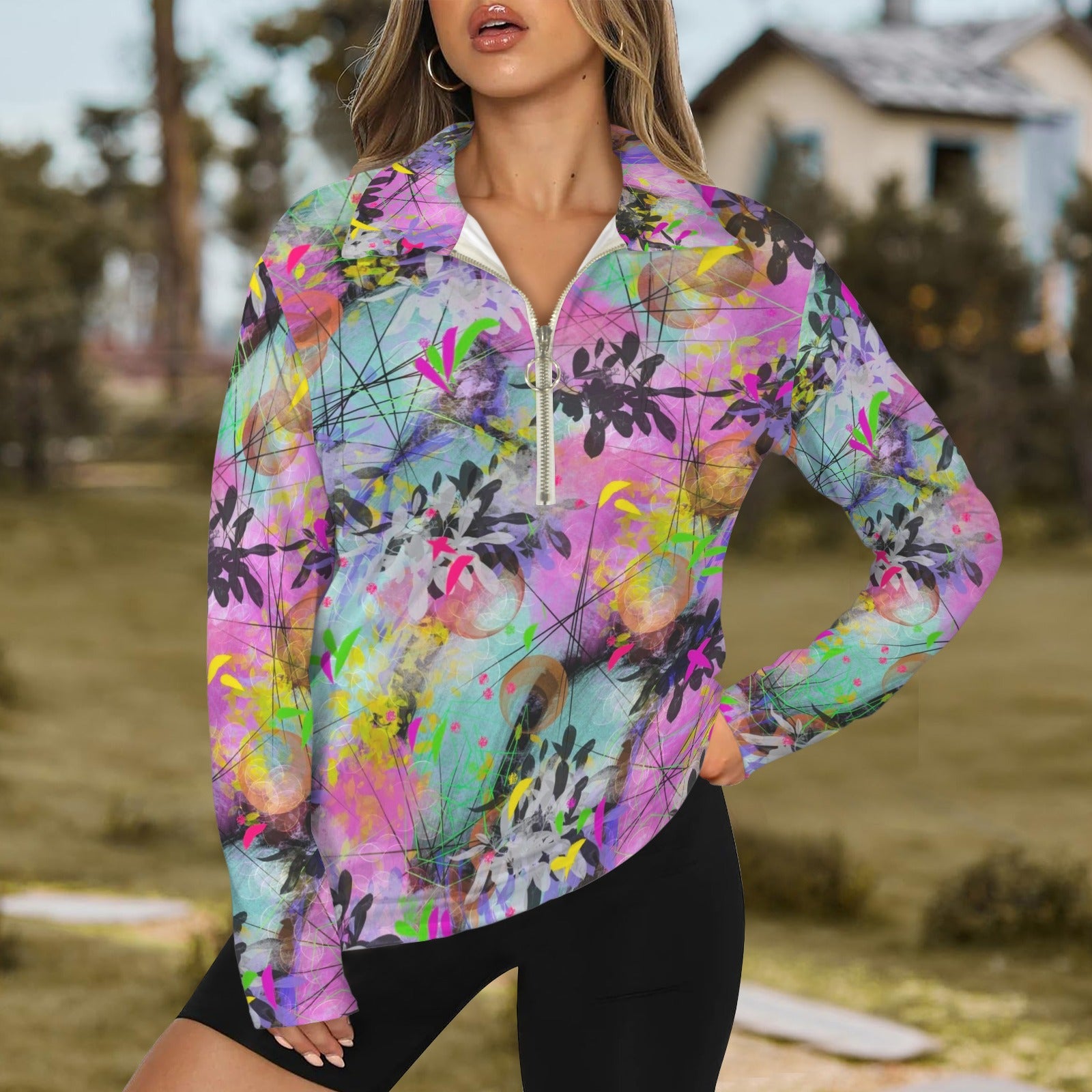 Midsummer Nights Zip Neck Long Sleeve Top up to 5 XL 1