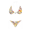 Multi Frangipani Black Halter Neck Bikini with Front Buckle up to 5 XL (FWS) 4
