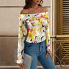 Multi Frangipani Black Off Shoulder Slim Fit Long Sleeve Top up to 5 XL 2