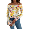 Multi Frangipani Black Off Shoulder Slim Fit Long Sleeve Top up to 5 XL white
