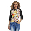 Multi Frangipani Black Raglan Sleeve T-shirt up to 2 XL (FWS) 2