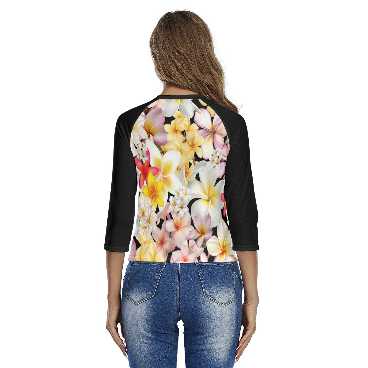 Multi Frangipani Black Raglan Sleeve T-shirt up to 2 XL (FWS) 4