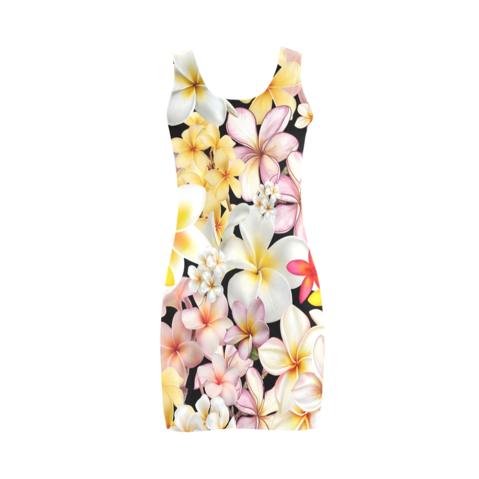 Multi Frangipani Black Sleeveless Tank Dress up to 5 XL (FWS) 3