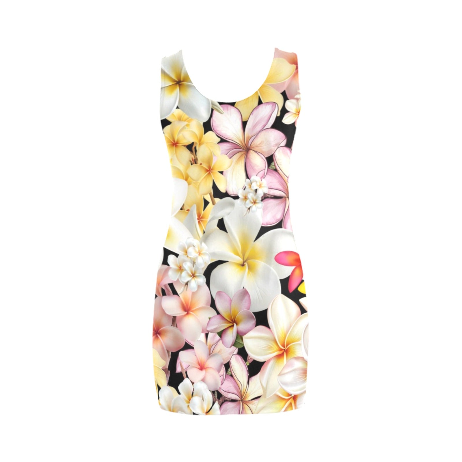 Multi Frangipani Black Sleeveless Tank Dress up to 5 XL (FWS) 4