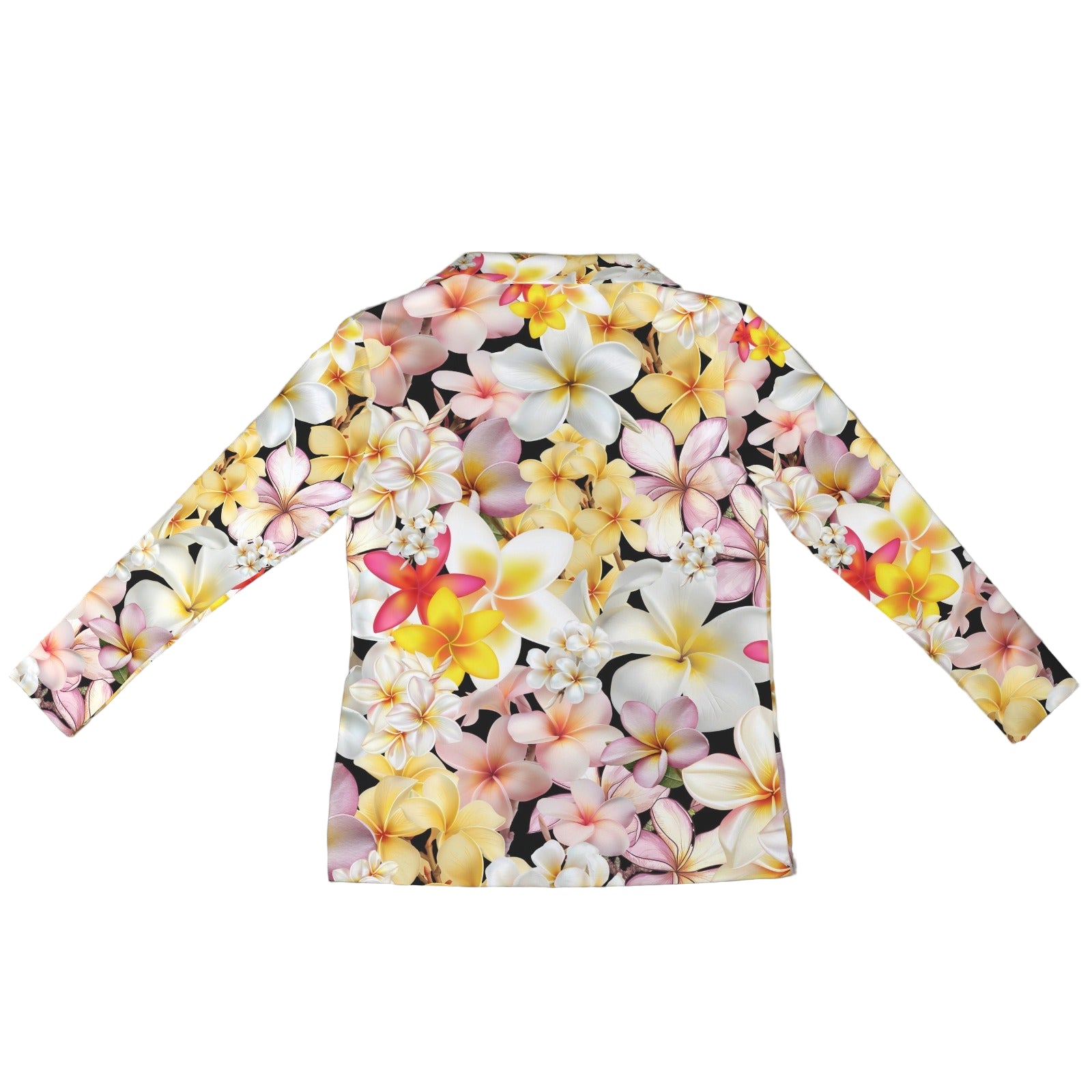 Multi Frangipani Black Zip Neck Long Sleeve Top up to 5 XL white back