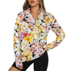 Multi Frangipani Black Zip Neck Long Sleeve Top up to 5 XL white