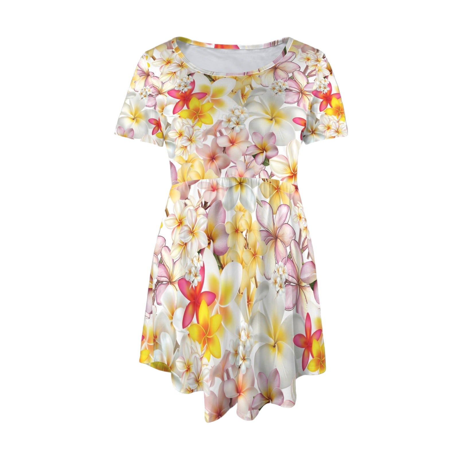 Multi Frangipani White Casual Dress With Pockets up to 5 XL (FWS) 5