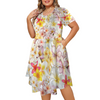 Multi Frangipani White Casual Dress With Pockets up to 5 XL (FWS) white