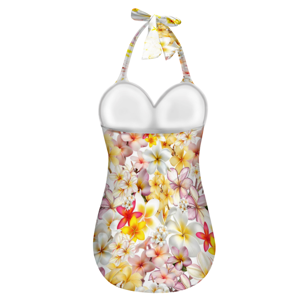 Multi Frangipani White Halter Neck Swimsuit up to 2 XL (FWS) 3
