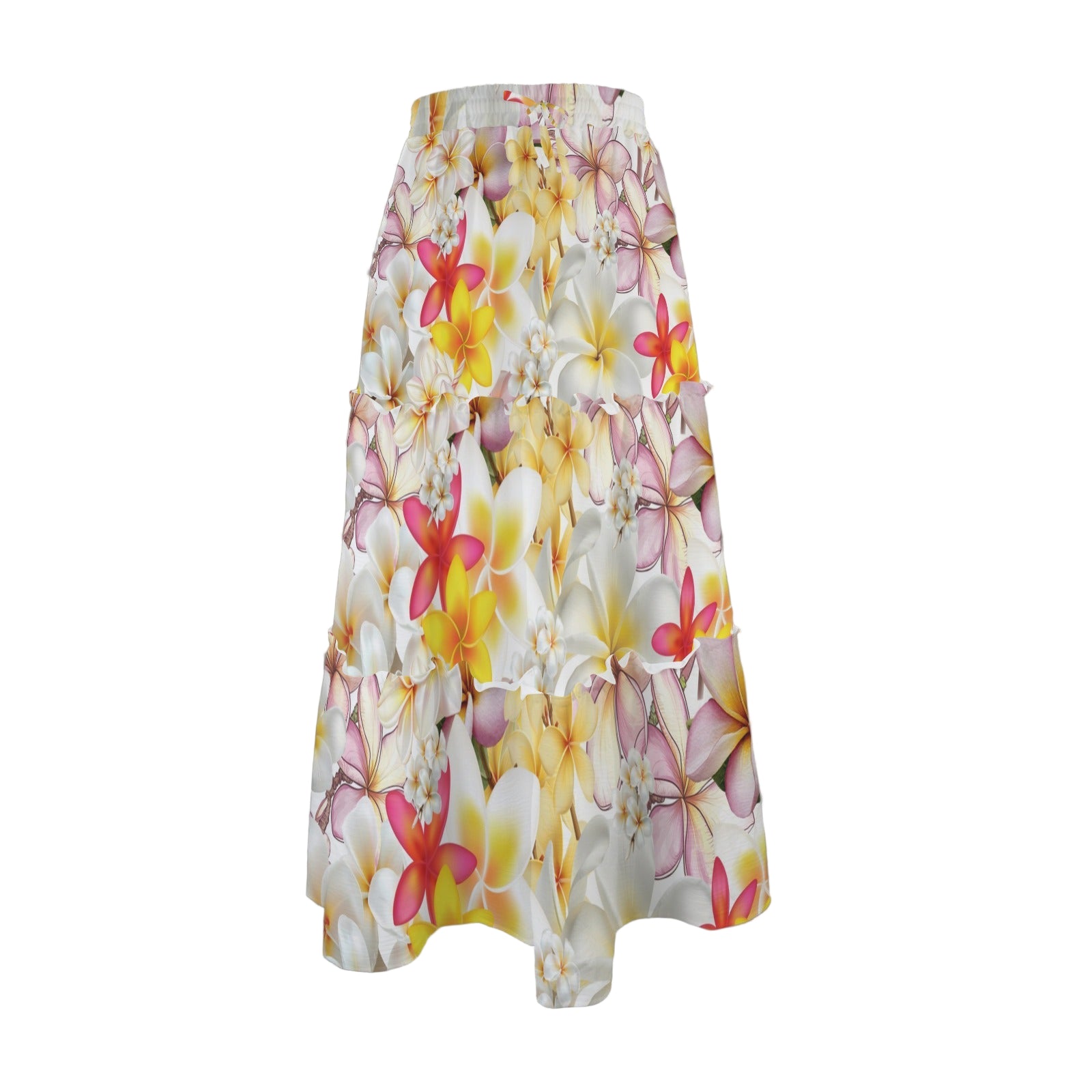 Multi Frangipani White Three Tier Long Skirt up to 5 XL (FWS) 4