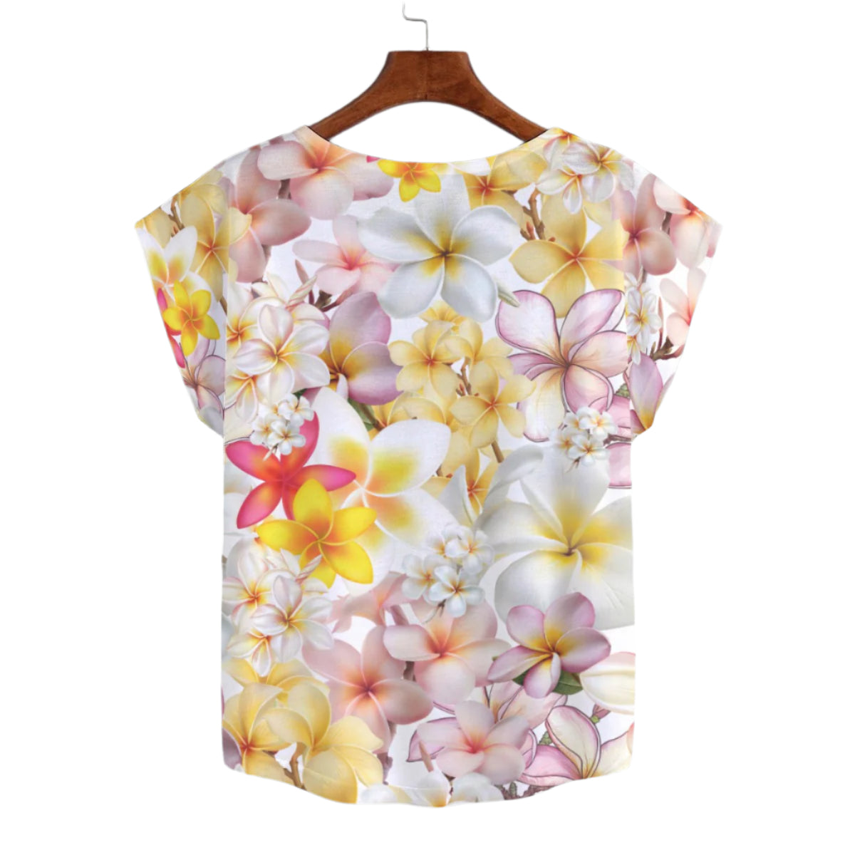 Multi Frangipanis White Curved Hem Top Large to 5 XL (FWS) 2