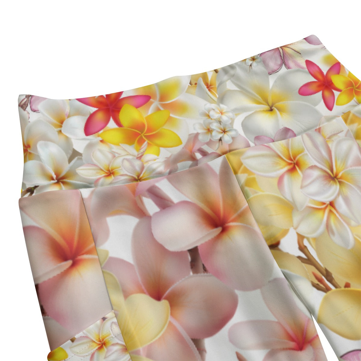 Multi Frangipanis White High Waist Long Leggings With Side Pockets up to 6 XL 4