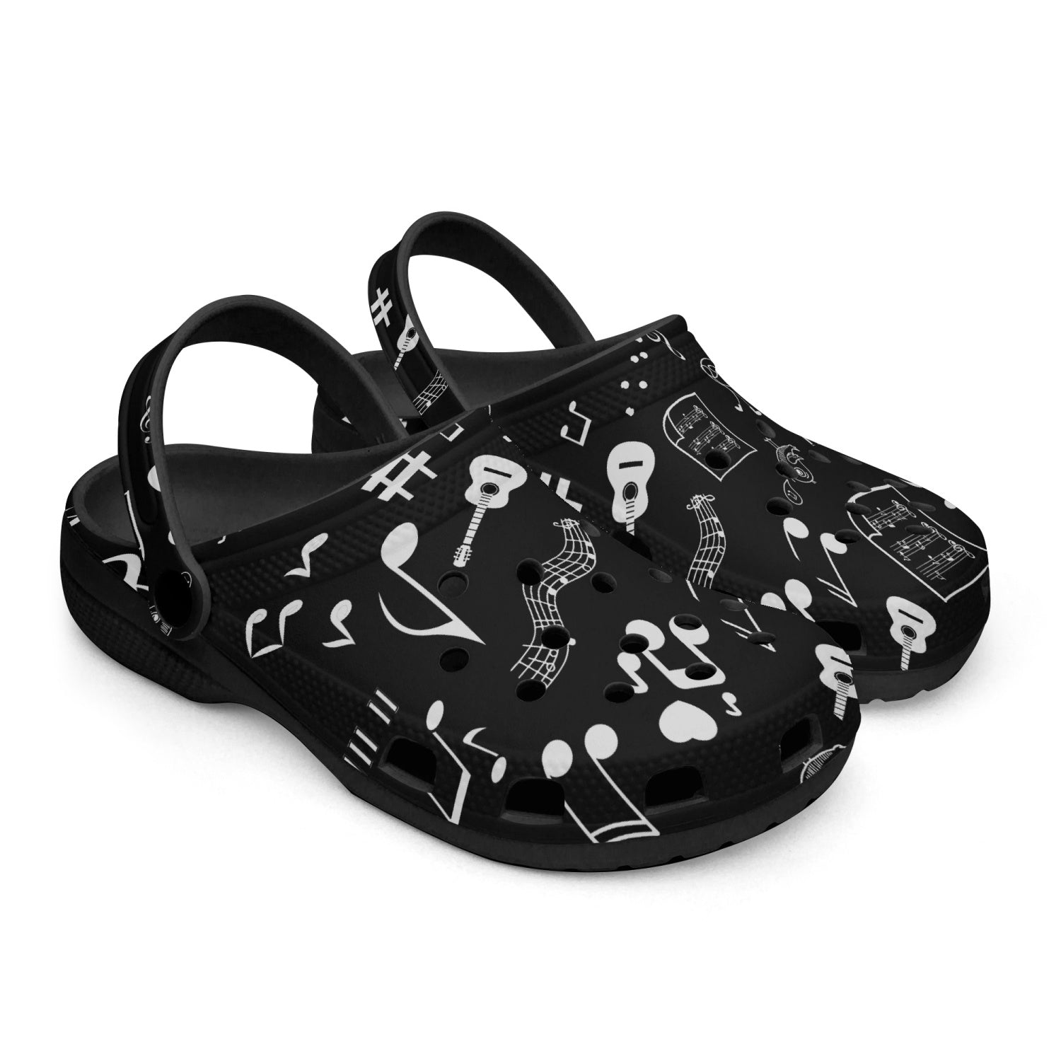 Musical Notes Black Unisex Rubber Clogs up to size 12 2