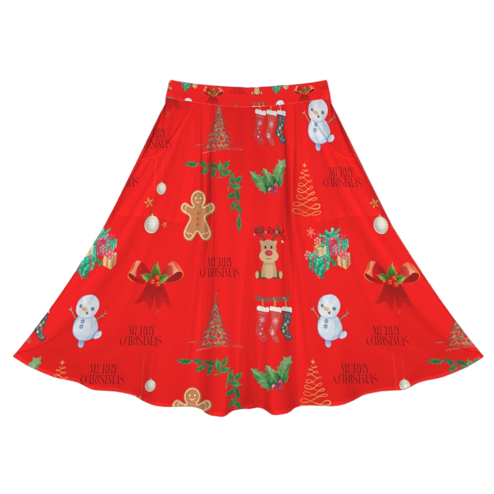 New Christmas Red Mid Length Skirt with Pockets up to 5 XL (FWS) 4