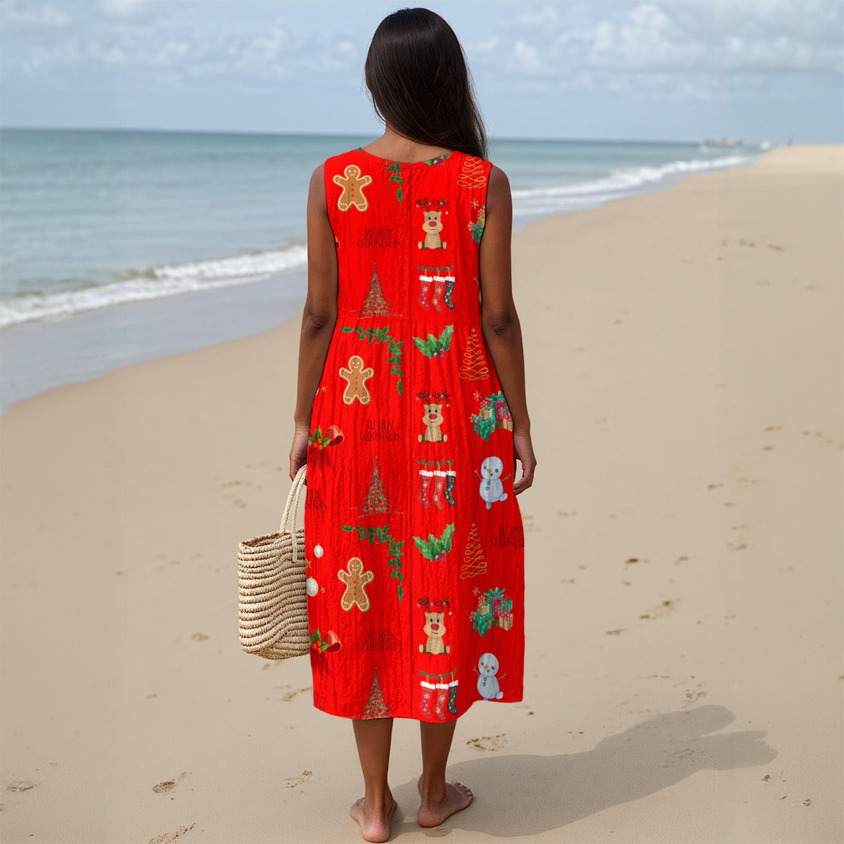 New Christmas Red Sleeveless Dress | 125GSM Slub Cotton up to 5 XL 2