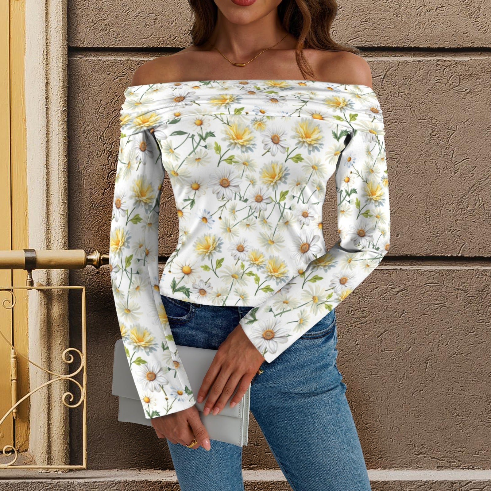 New Daisies Off Shoulder Slim Fit Long Sleeve Top up to 5 XL 1