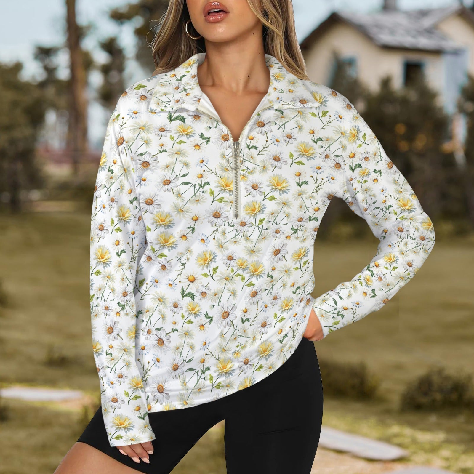 New Daisies Zip Neck Long Sleeve Top up to 5 XL 1
