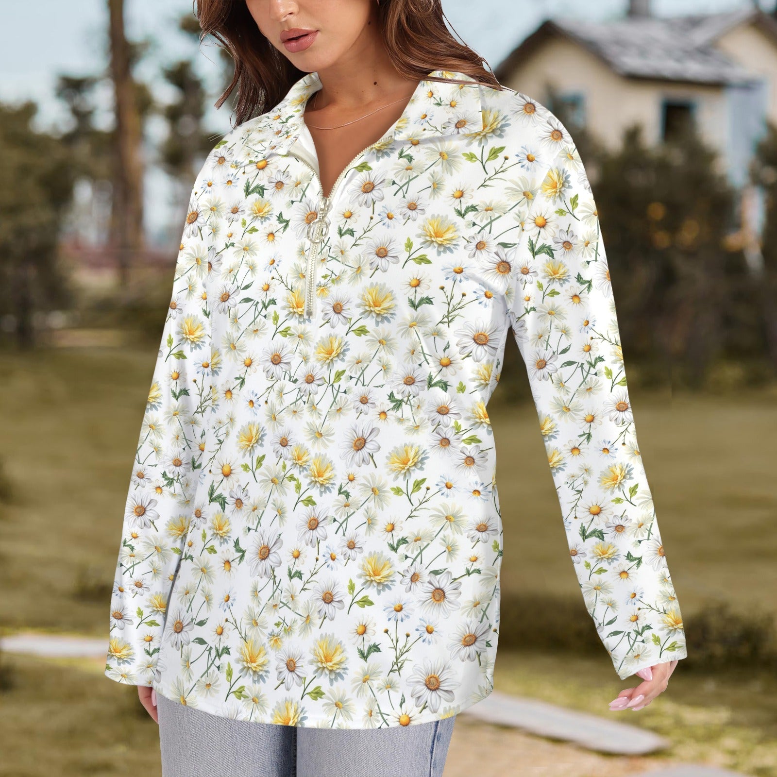 New Daisies Zip Neck Long Sleeve Top up to 5 XL 3