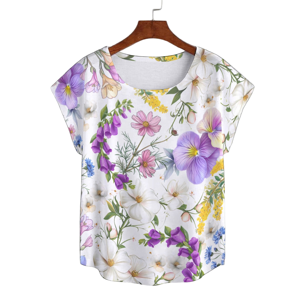 New Large White Floral Curved Hem Top Large to 5 XL (FWS) 1