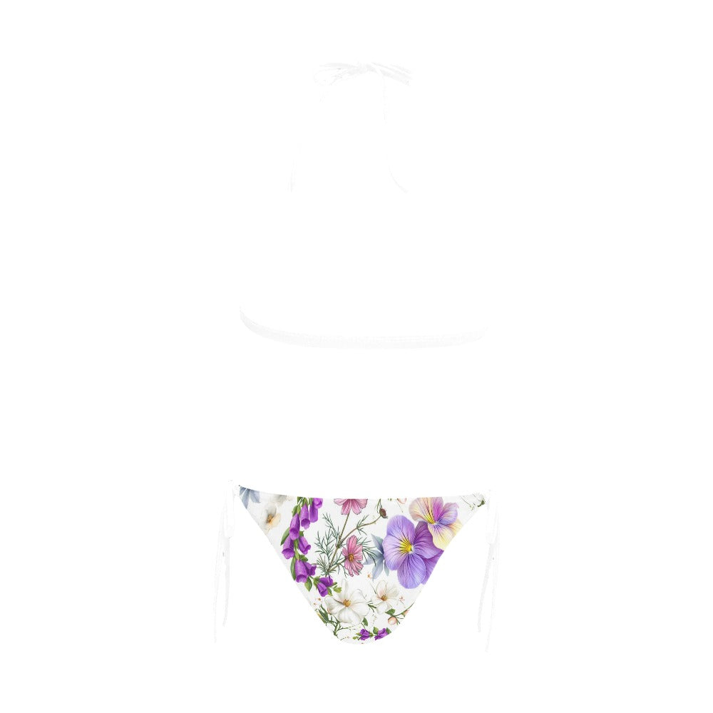 New Large White Floral Halter Neck Bikini with Front Buckle up to 5 XL (FWS) 5