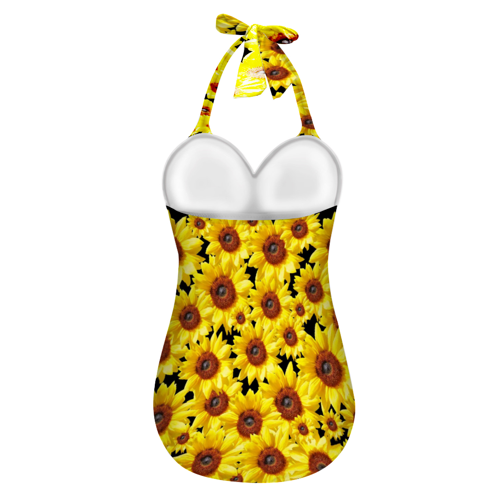 New Sunflowers Black Halter Neck Swimsuit up to 2 XL (FWS) 3