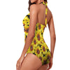 New Sunflowers Black Women's Ruched Halter Neck Swimsuit up to 5 XL (FWS) 4