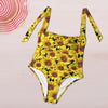 New Sunflowers Black Women's Ruched Halter Neck Swimsuit up to 5 XL (FWS) 6