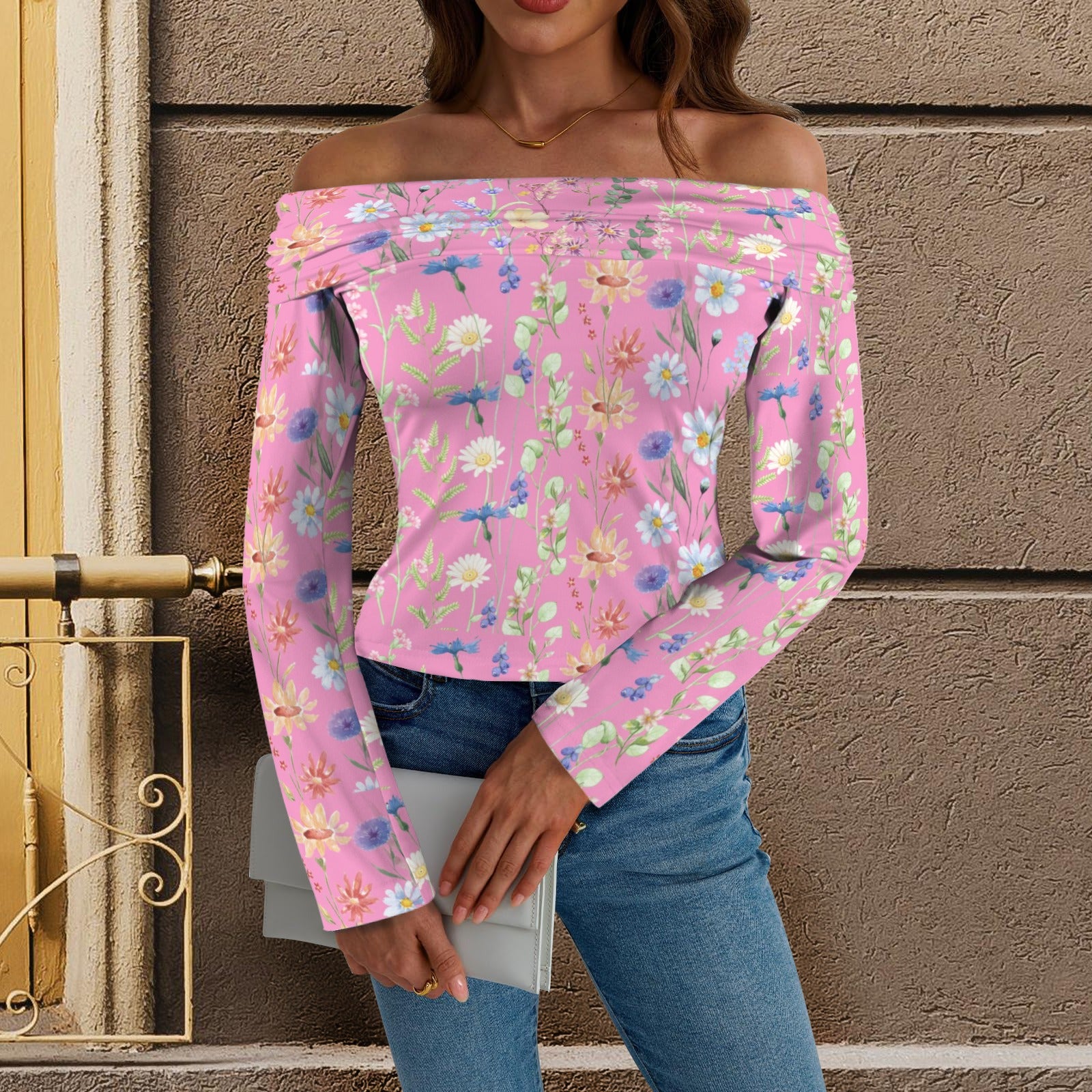 Off Shoulder Slim Fit Long Sleeve Top up to 5 XL 1