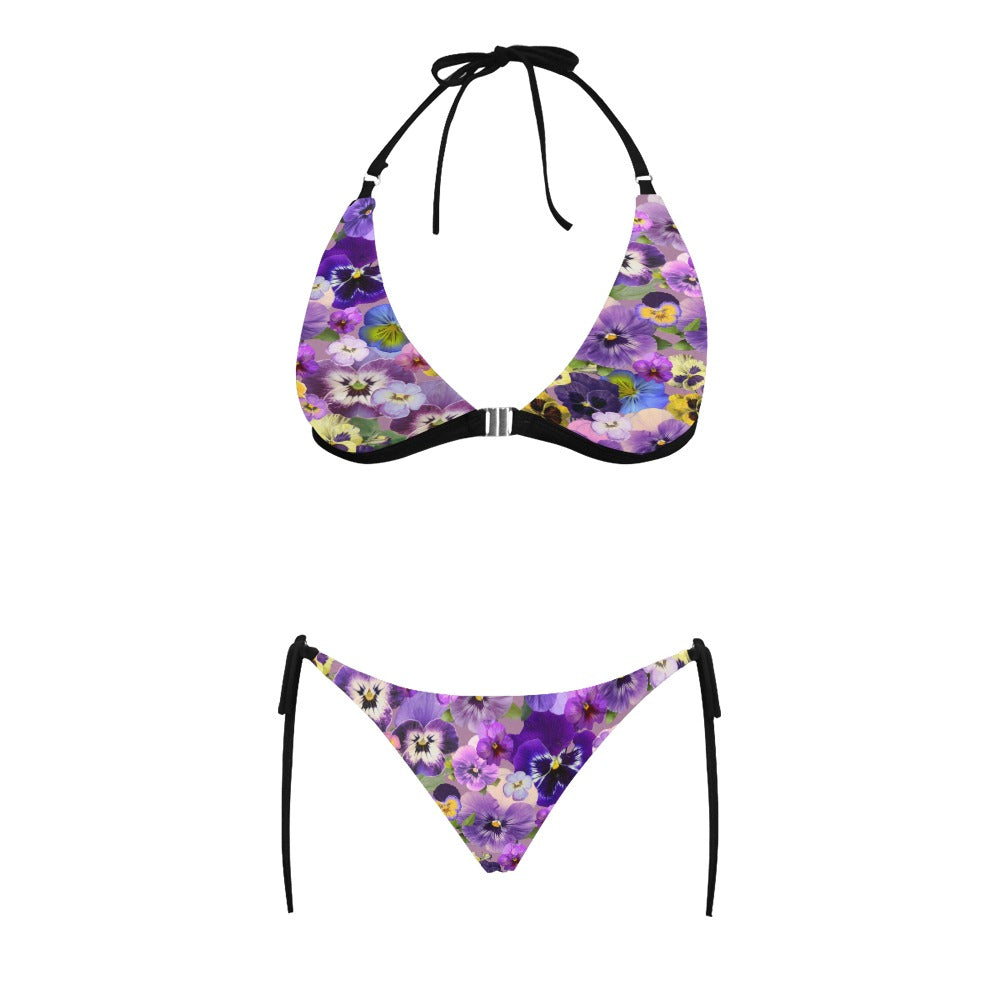 Pansies Retro Pink Halter Neck Bikini with Front Buckle up to 5 XL (FWS) 4