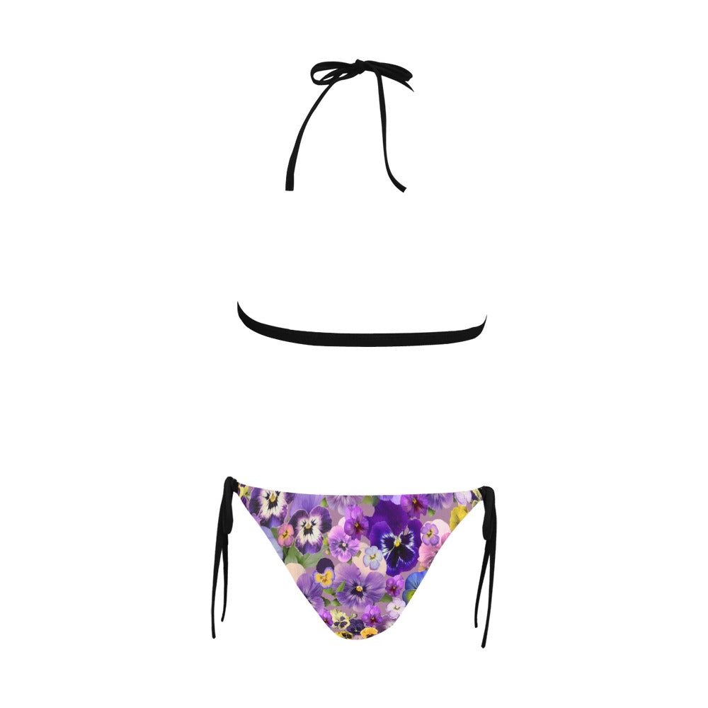 Pansies Retro Pink Halter Neck Bikini with Front Buckle up to 5 XL (FWS) 5