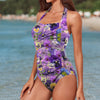 Pansies Retro Pink Women's Ruched Halter Neck Swimsuit up to 5 XL (FWS)  2